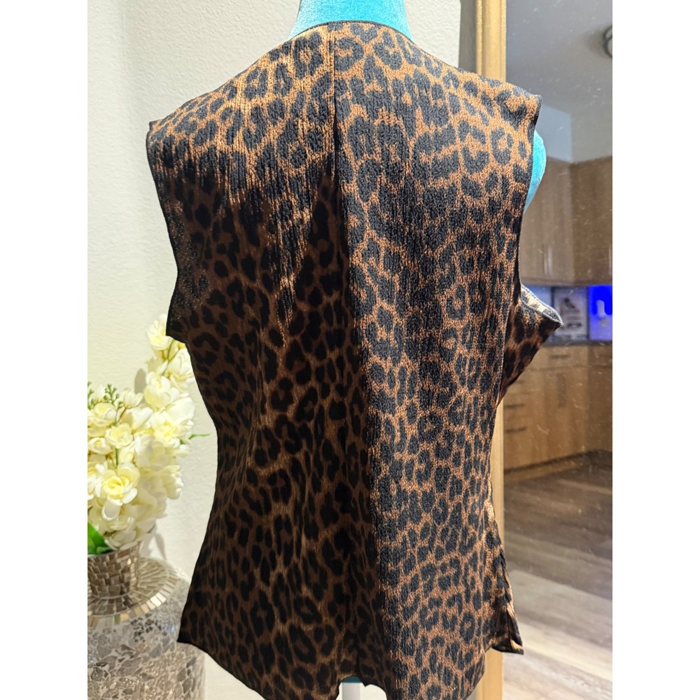 H&M Womens Leopard Print Textured Button Front Vest Brown Black Size Medium - Picture 7 of 8